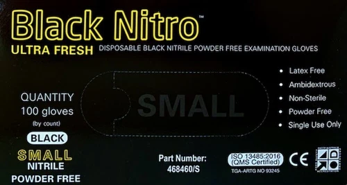 Ultra Fresh Nitrile Black Disposable Gloves 100pcs Latex & Powder Free