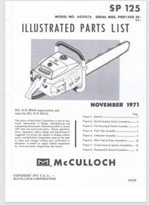 #ad #ad McCulloch Super Pro 125 Illustrated Parts List 1971 exploded views 15 pages $6.99