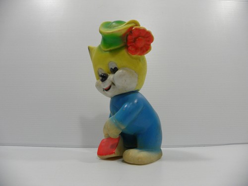 Vintage Rubber Squeak Toy Kitty Green Hat Red Shovel - Picture 6 of 6