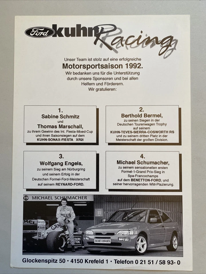 Tarjeta de novato Ford Michael Schumacher 1992 solo 250 producidas Foto 2 de 2