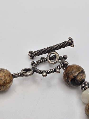 Vintage Jasper Pearl Sterling Silver Toggle Clasp Beaded Bracelet - Picture 5 of 11
