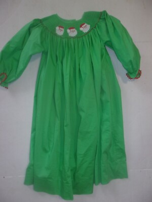 Pleats & Stitches Girls Smocked Dress Green Red Santa Claus Christmas Size  5 5T | eBay