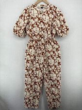 UNIVERSAL THREAD Jumpsuit XS Button Up Floral Puffed Short Sleeve Cotton Brown