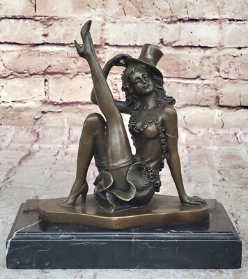 Real Bronze Sculpture Sexy Burlesque Dancer Art Deco Statues Figurine Decor