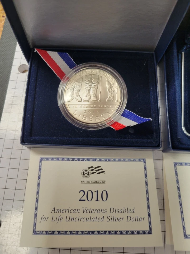 2010 American Disabled Veterans Silver Dollar Coins. Uncirculated & Proof  Box + - Image 3 of 4