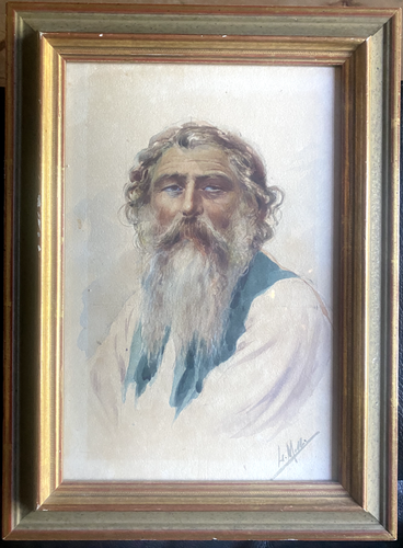 Portrait Old Man Frame around 1900 Bearded Man °Illegibly Signed Frame