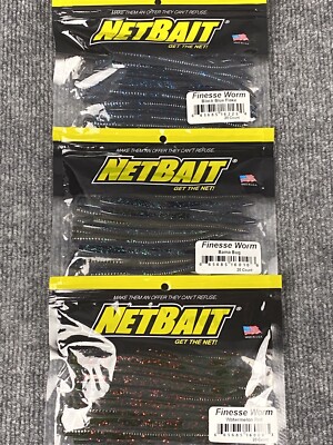 NETBAIT Finesse Worms 4.75'' Watermelon Red Bama Bug Black Blue Flake 3 Packs