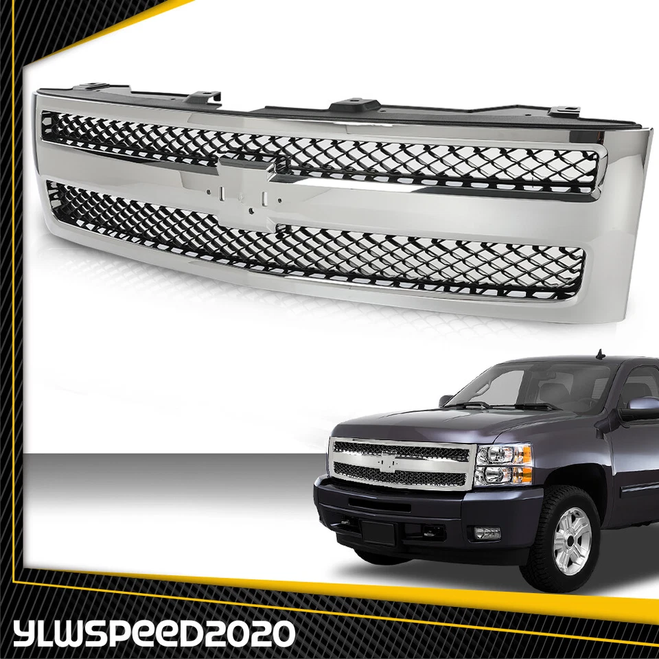 Front Bumper Grille Grill Insert Chrome Fit For 2007-2013 Chevy Silverado 1500 Foto 2 de 4
