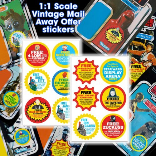 Set of 12 Kenner STAR WARS Vintage style mail Away Offer sticker sheet 1:1 scale - Picture 1 of 9