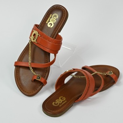 GBG Los Angeles Flip Flop Sandals Womens Size 6.5 M Orange Strappy Toe Ring Flat