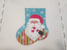 SANTA W/ CANDY CANE MINI STOCKING-DANJI-HANDPAINTED NEEDLEPOINT CANVAS