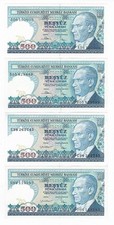 TURKEY 7.Ems. 500 LIRA SERIAL A56-B05-C38-D04 SET 1984 UNC- (TK 8006)