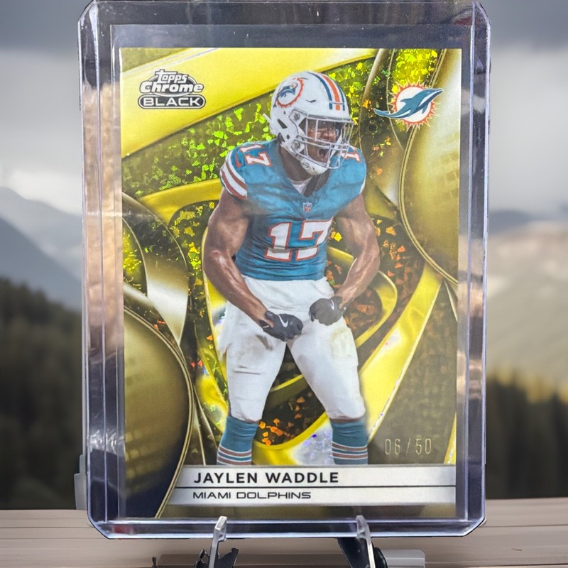 Jaylen Waddle Gold 2025 Topps Chrome Black Football Dolphins /50