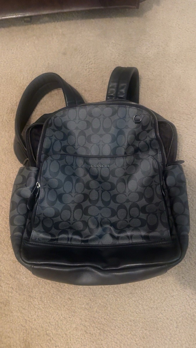 Coach Black Gray Logo Leather Backpack Designer Women's Handbag Zip Closure  | eBay