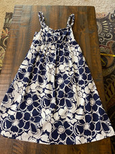 J Crew Women Dress in Navy and White Floral Sz 0 Braided Neckline & Strap Detail