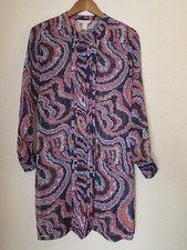 Banana Republic Sheer Mini Dress Womens 4 Purple Orange Paisley Button Down Boho
