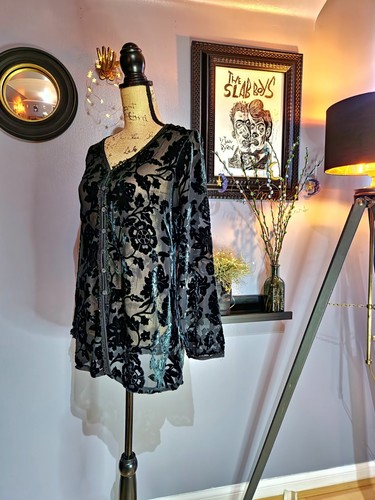 90s Sheer Button Down Devore Kimono UK 10/12 (US 8) - Picture 4 of 9