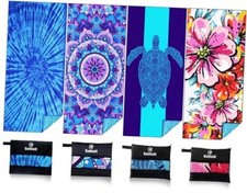 Microfiber Beach Towel Oversized 71"x32" 4 4 Pack Turtle Tie Dye Mandala Flower