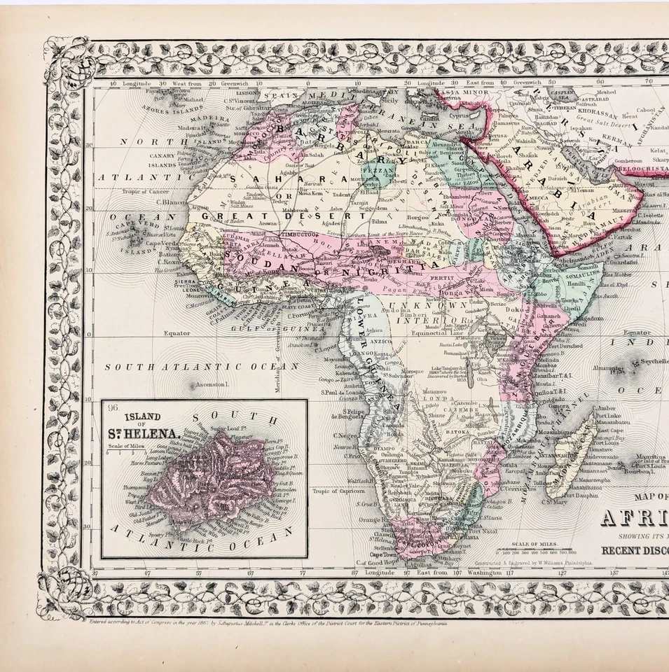Mapa ÁFRICA 1869 ORIGINAL (13x10,5) MITCHELL - LIBERIA EGIPTO GRAN SAHARA Foto 2 de 4