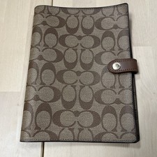 Coach Printed Coated Canvas Vachetta Leather Print Brown Tan Journal Cover