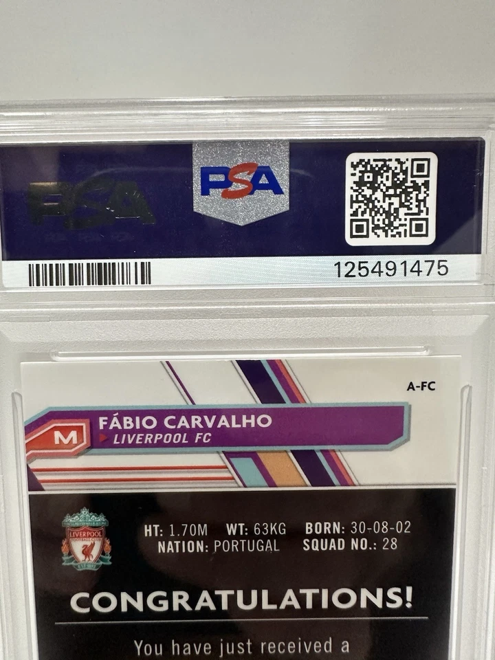2022-23 Topps Finest UEFA Fabio Carvalho Rookie Auto Orange 18/25 PSA 9 - image 4 of 4