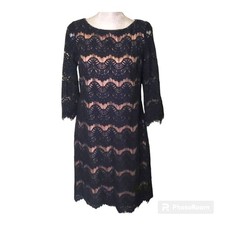 Eliza J. size 8 knee-length navy black lace fringed cocktail dress size 8