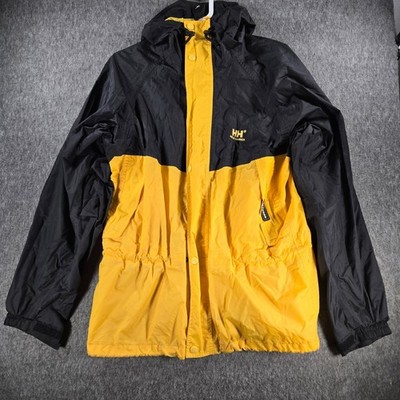 Helly Hansen Rain Jacket Mens Small Yellow Black Hooded Packable Gorpcore