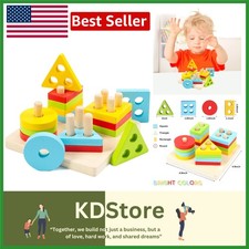 Wooden Montessori Sorting  Stacking Toy for Toddlers, Shape  Color Recognit...