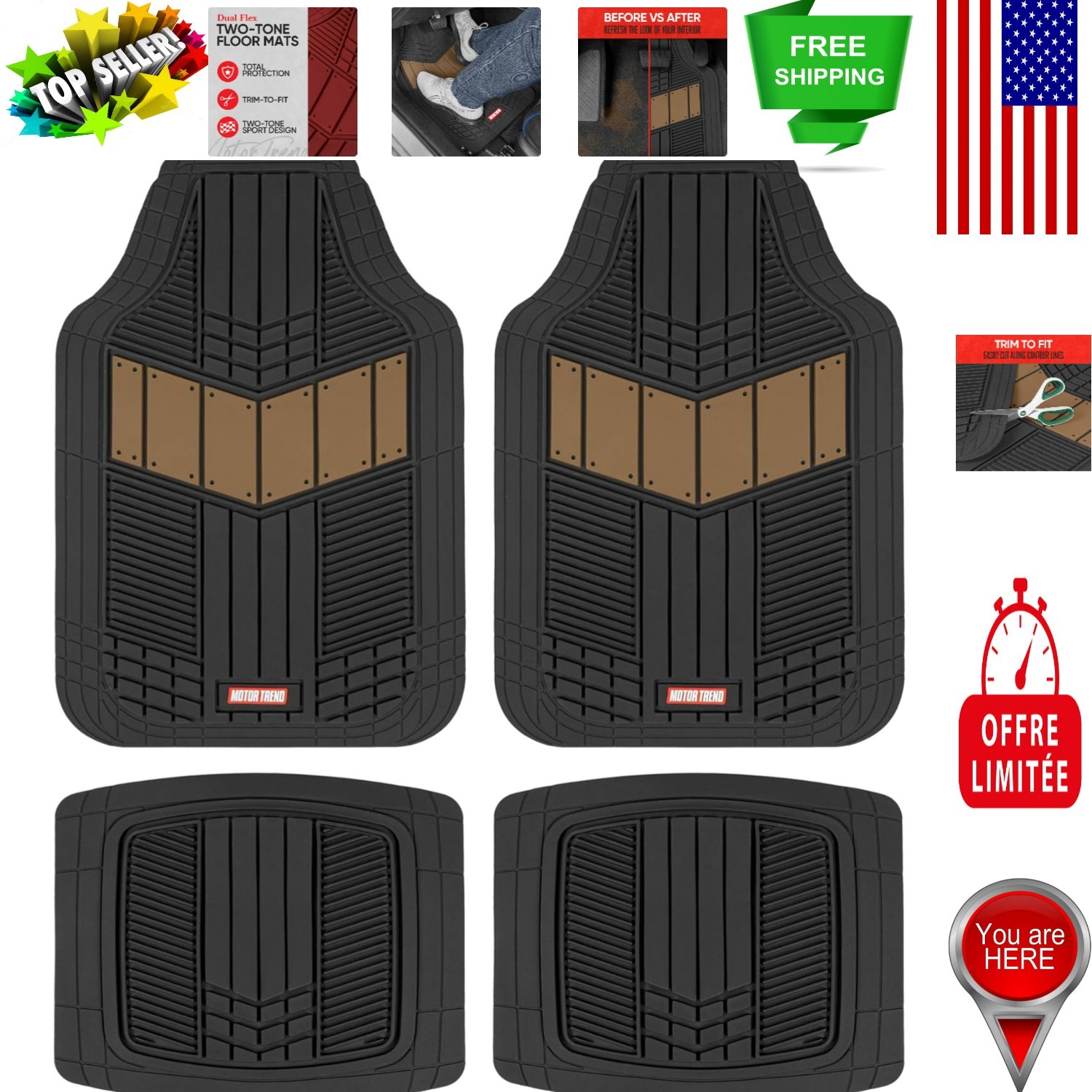 Heavy-Duty DualFlex Floor Mats for Cars & Trucks - Universal Fit, Anti-Slip Grip