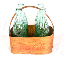 De colección COCA COLA 4 Botellas y Cesta Años 40 Greeley Colorado Coleccionista RARO Regalo