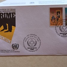 United Nations ONU Genève Enveloppe 1er jour 2 timbres Prévention du crime