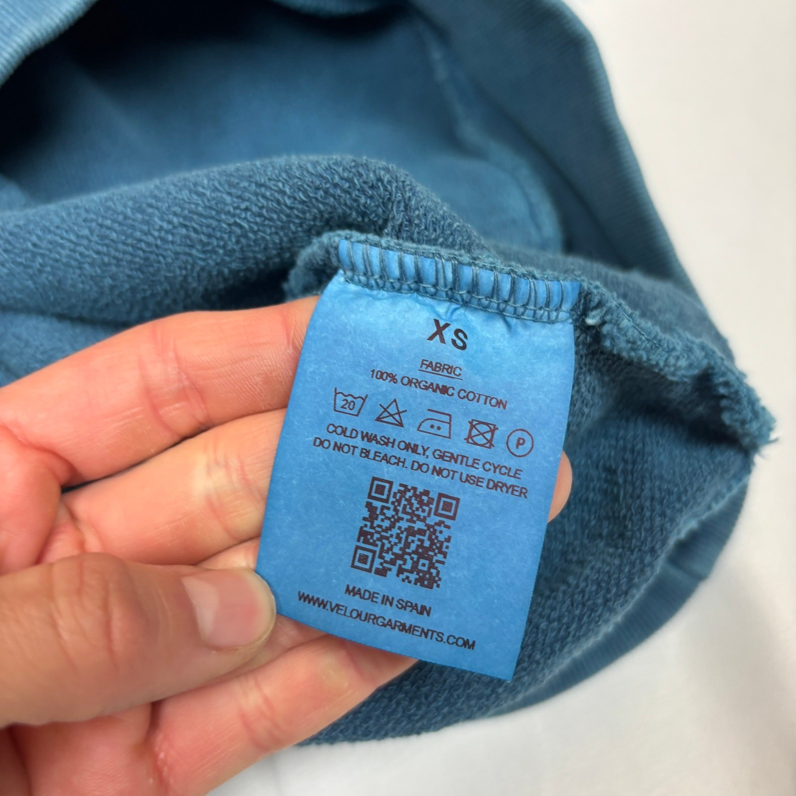 Velour Garments Blue Hoodie Men's XS Organic Cotton Minimalist