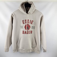 Eddie Bauer Hoodie Mens Large Beige Pullover Spellout Logo