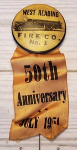 1951 West Reading Fire Co #1 50th Anniversary Ribbon Pennsylvania Firefighters