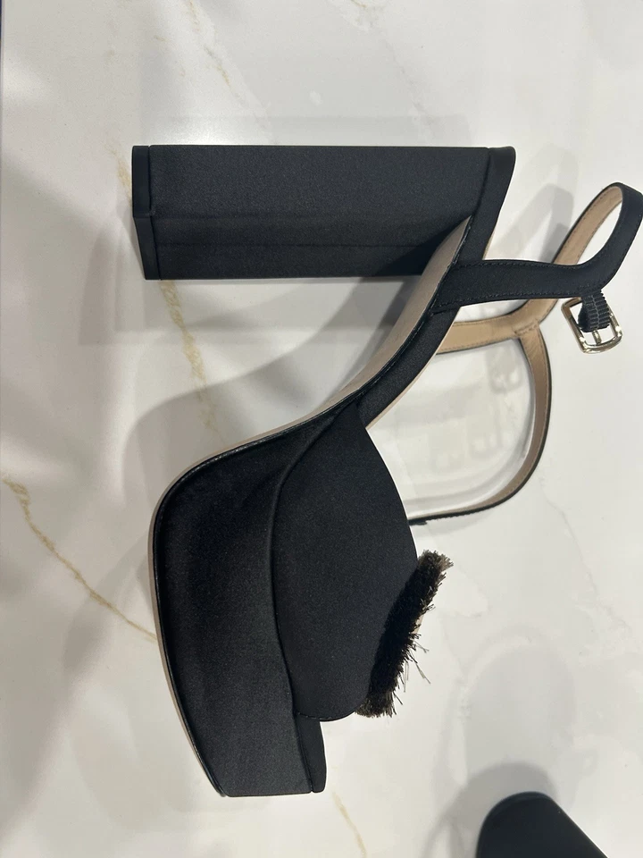 Sandalia de tacón alto Antonio Melani negra sueca bloque con accesorio en la parte delantera — 8,5 M Foto 4 de 4