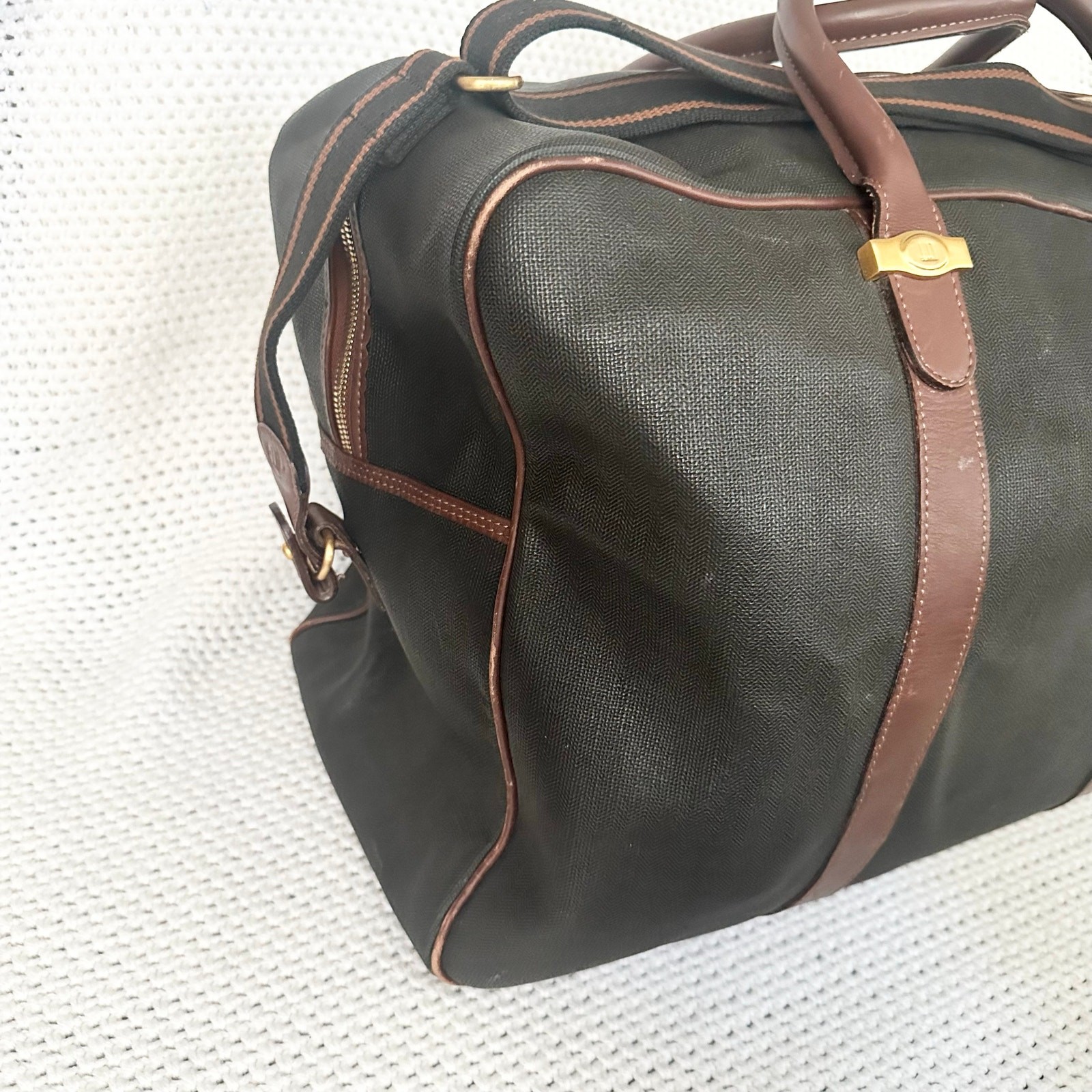 Dunhill Vintage Brown Coated Leather Trim Adjustable Strap Weekender Duffle Bag image 5