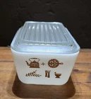 Vintage PYREX White Kitchen Print Refrigerator Dish 0502 with lid 502-C 1 ½ PT