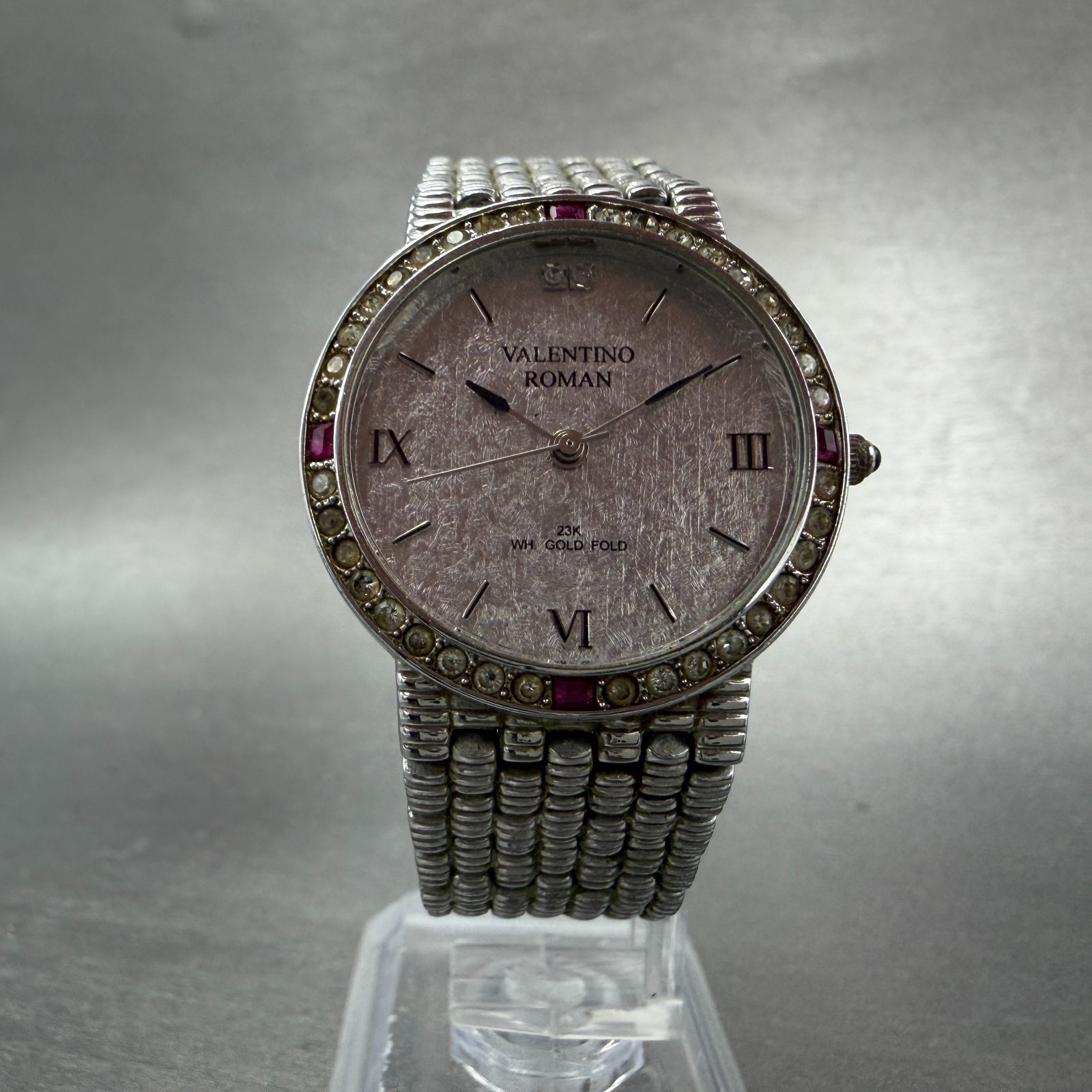 Valentino Roman Watch Unisex 31m Silver Dial Silver Tone Gem Set Bezel New Batt thumbnail 6