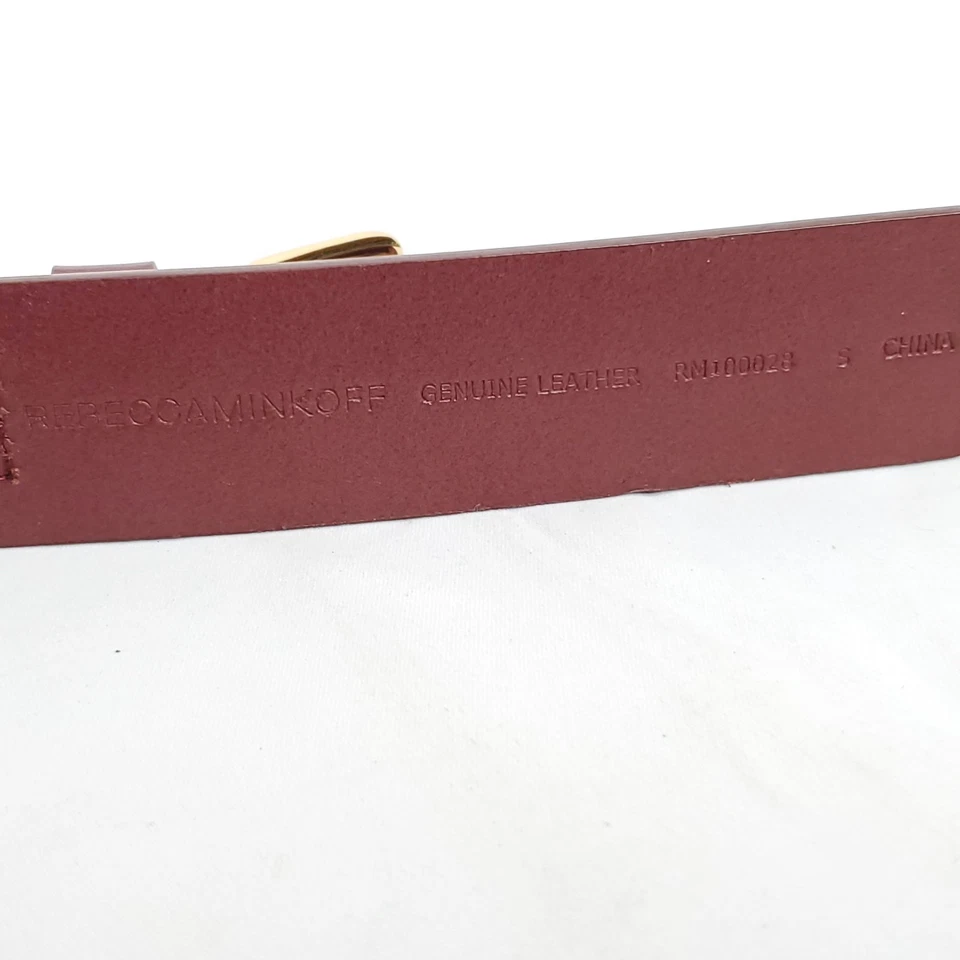 Cinturón de Cuero Rebecca Minkoff S Doble Hebilla Tachuelas Ojal Borgoña Rojo Dorado Foto 4 de 4