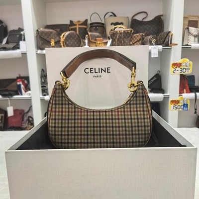 Celine Ava Fabric And Leather Crossbody Bag Green Brown Women #QITQ