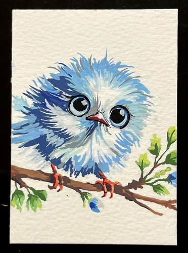 ACEO Original Abstract Blue Bird Mini Art Painting by Annibbie