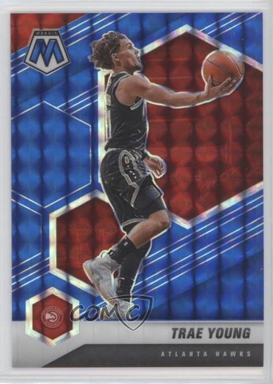 2020-21 Panini Mosaic Blue Mosaic Prizm 39/99 Trae Young #18 0d6v