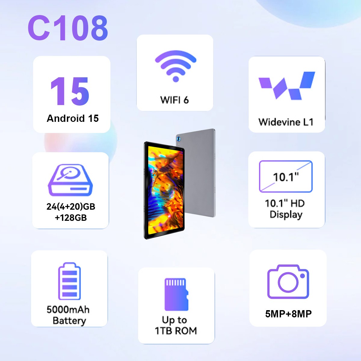10.1/11 Inch Tablet 24GB ROM 128GB RAM Android 15 Octa-Core Wi-Fi