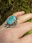 Turquoise Sterling Silver Ring Navajo Flower Blossom Chunky Statement Vintage