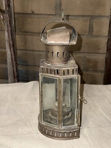 Antique Brass Maritime Kerosene Lantern with Glass Panels