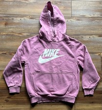 Nike Girls Pullover Hoodie Size M Pink/White Fleece Logo Pockets