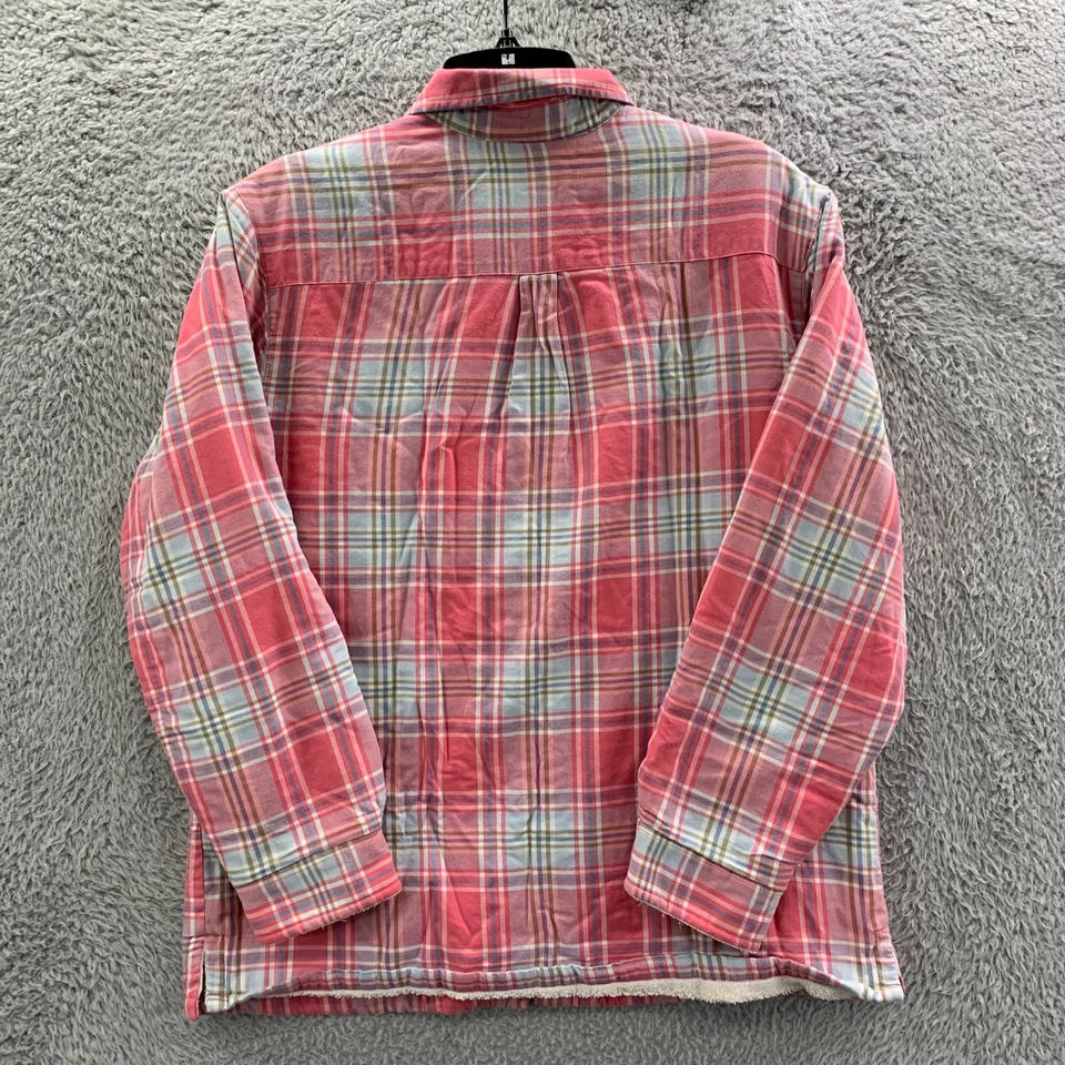 Camisa LL BEAN para mujer grande con botones Top forrada de lana a cuadros rosa azul Foto 2 de 4