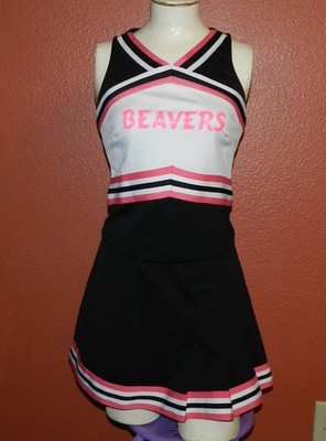 GTM Pink Black Adult Cheerleader Uniform Beavers Top (Small) & Skirt (Medium)