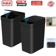 Bathroom Automatic Trash Can 2 Pack 2.2 Gallon Touchless Motion Sensor Small ...