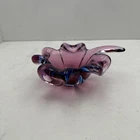 Vintage Murano Barbini Style Pink & Aqua Four Leaf Clover Art Glass Bowl 1960's